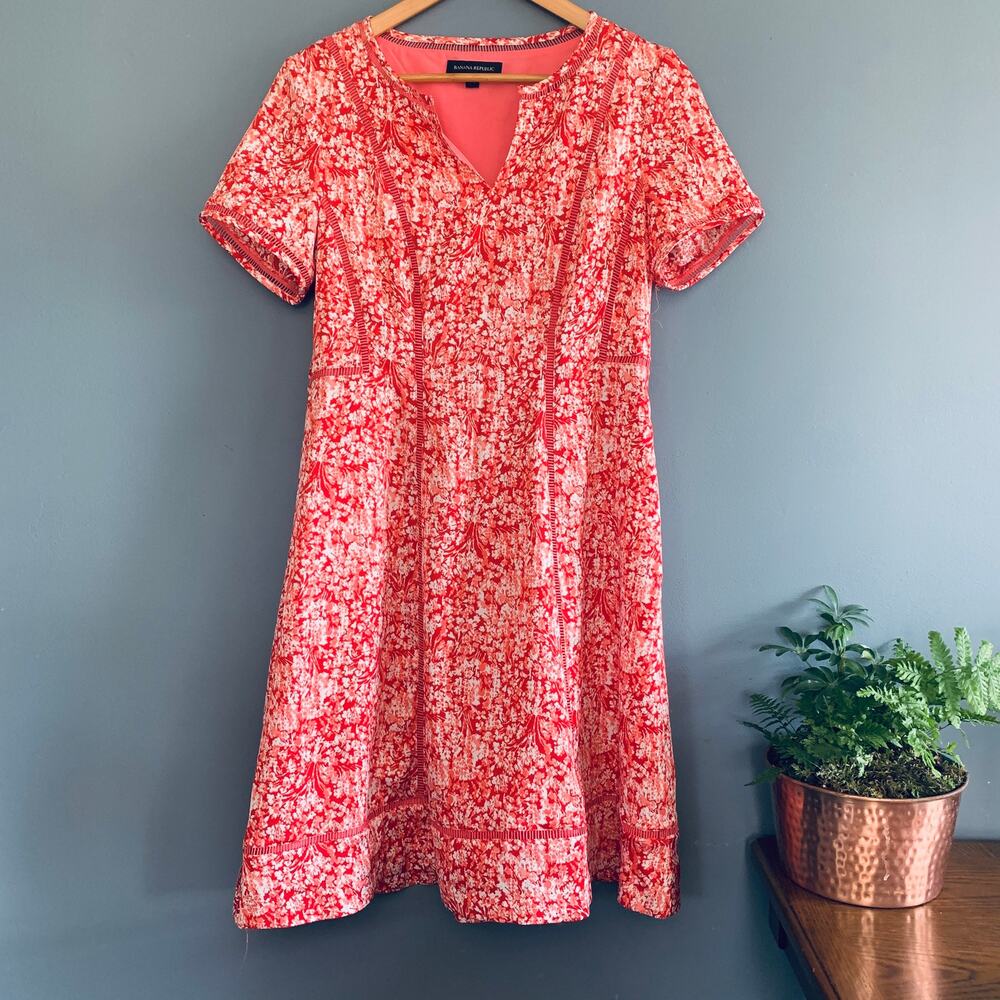 Banana Republic Floral Dress 6 Pink Red White Fit Flare Lace Western Boho